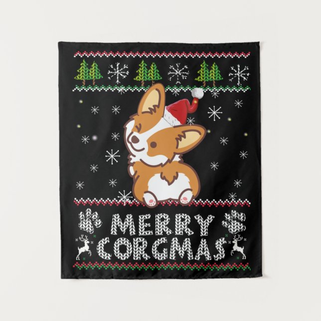 Tapiz Joyeux Corgmas Noel Corgi (Anverso)