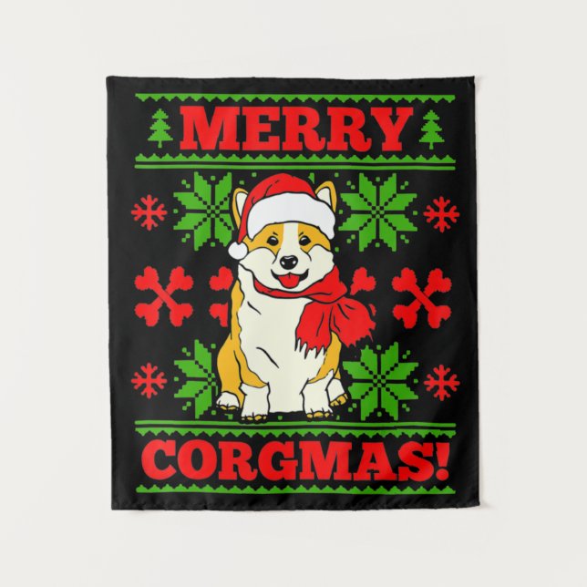 Tapiz Joyeux Noël Corgmas Corgi Dog (Anverso)