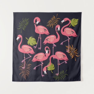 Tapiz Juego de flamencos, cosecha de aves tropicales.