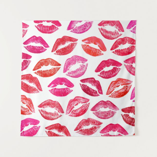 Tapiz Juego de labios rojos, fondo blanco. (Anverso)