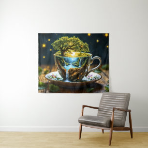 Tapiz Juego de té surrealista decoración de cocina arte