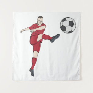 Tapiz Jugador de Fútbol Retro Pateando Balón en Acción d