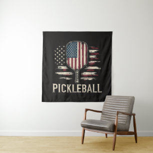Tapiz Jugador de Pickleball Bandera de EE. UU. Retro Pad
