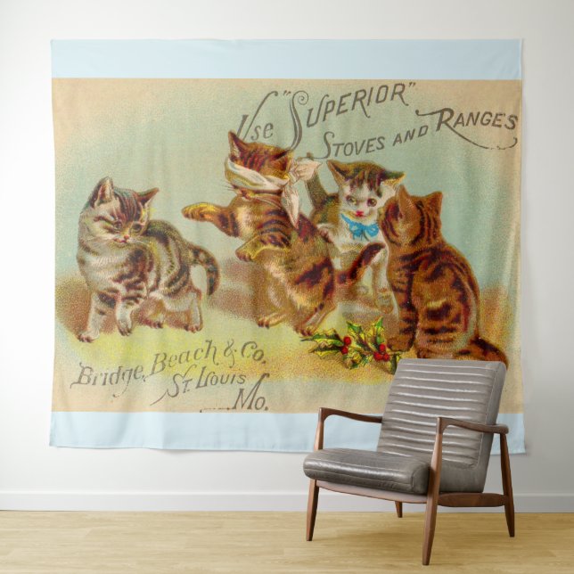 Tapiz Jugando gatitos de tarjetas de comercio de Victori (In situ (horizontal))
