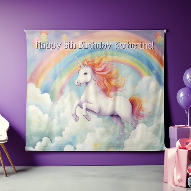 Tapiz Jumping a los Chicas del arcoiris de Unicornio (rainbow unicorn girls birthday party backdrop for photo booth)