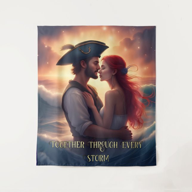 Tapiz Juntos a través de cada tormenta pirata romántico (Anverso)