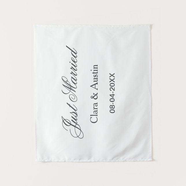 Tapiz Just Married add couple name date year wedding sim (Anverso)