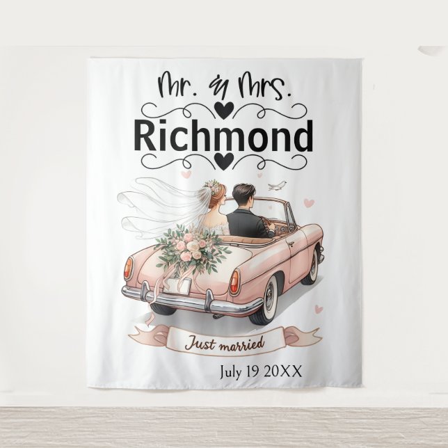 Tapiz Just Married Getaway - Fondo Boda (Anverso)