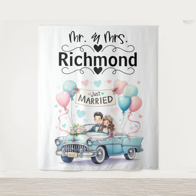 Tapiz Just Married Getaway - Fondo Boda (Anverso)