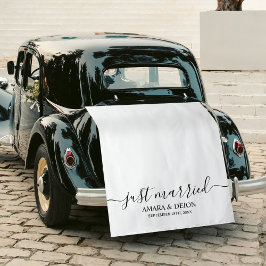 Tapiz Just Married Script Fabric Car Banner Wedding Sign