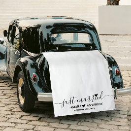 Tapiz Just Married Script Fabric Car Banner Wedding Sign