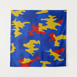 Tapiz Kansas Blue Red Yellow Vibrant Camo Pattern