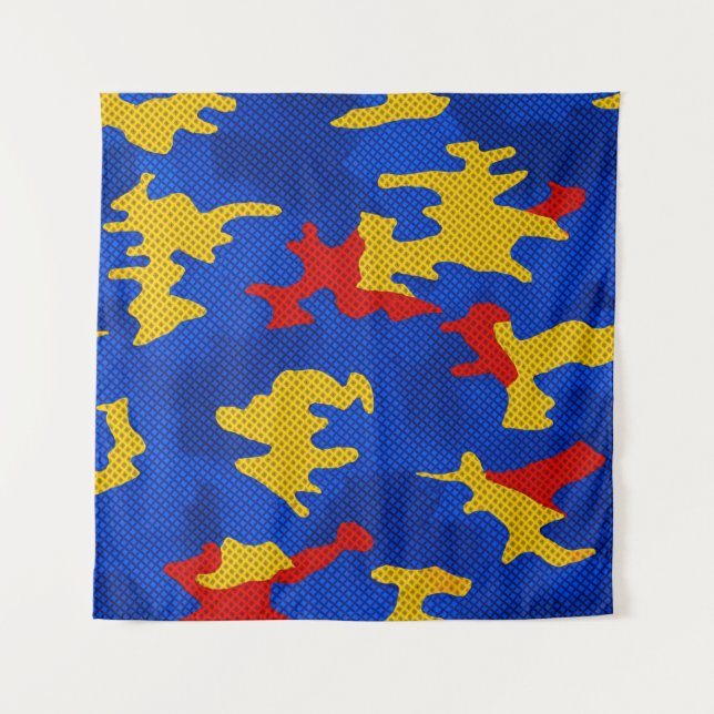 Tapiz Kansas Blue Red Yellow Vibrant Camo Pattern (Anverso)