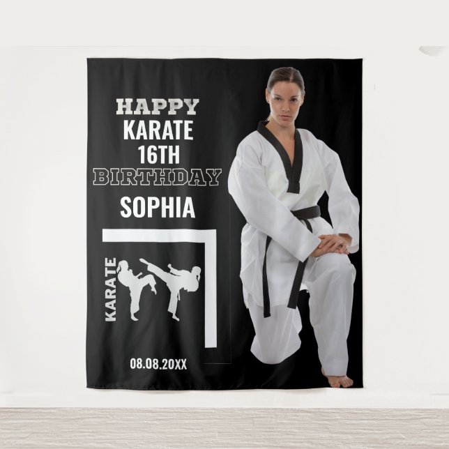 Tapiz Karate Birthday, Karate Girl Player Backdrops (Anverso)