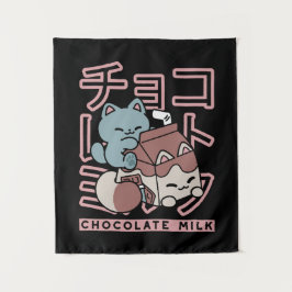 Tapiz Kawaii Cat with Chocolate Milk – Japanese Pop Art