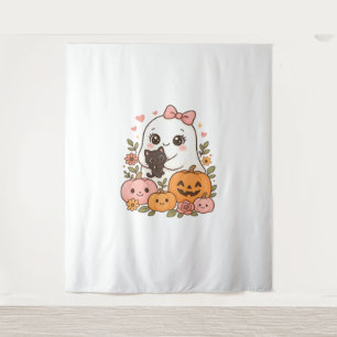 Tapiz Kawaii Ghost Halloween Black Cat Pumpkin Fall Spoo