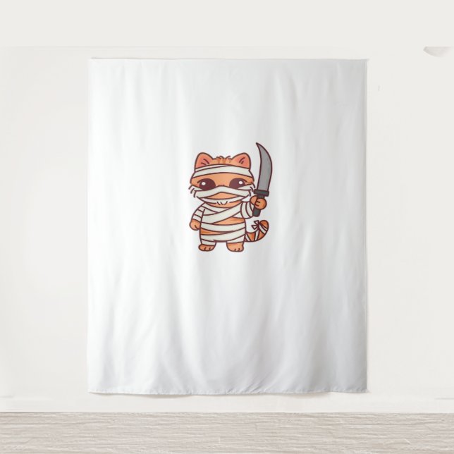 Tapiz Kawaii Halloween Mummy Cat con la espada Classic T (Anverso)
