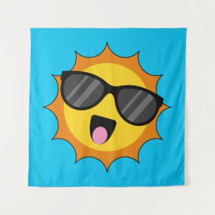 Tapiz Kawaii Happy Sun con gafas de sol