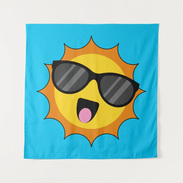 Tapiz Kawaii Happy Sun con gafas de sol (Anverso)