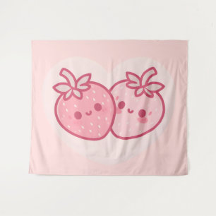 Tapiz Kawaii Pink Valentines Strawberries