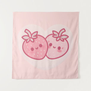 Tapiz Kawaii Pink Valentines Strawberries