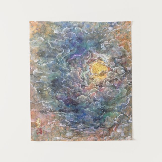 Tapiz Kayoiji: Moon's Journey Through Ethereal Clouds (Anverso)