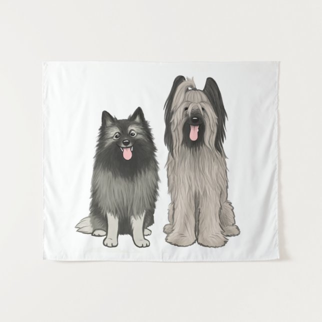 Tapiz Keeshond y Briard Cute Cartoon Dogs (Anverso (horizontal))