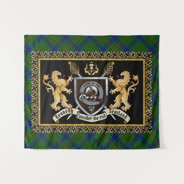 Tapiz Kennedy Clan Badge & Motto con Leones (Anverso (horizontal))