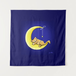 Tapiz KiniArt Naranja de amor lunar Kitten
