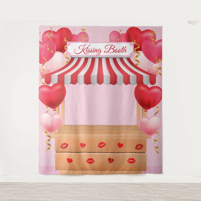 Tapiz Kissing Booth Valentine Day Love Backdrop (Anverso)