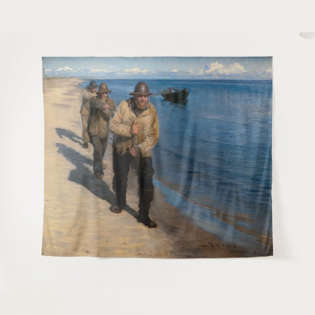 Tapiz Kroyer - Tres pescadores lanzando un bote (Anverso (horizontal))