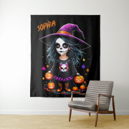 Tapiz La adorable bruja de Halloween de Kawaii