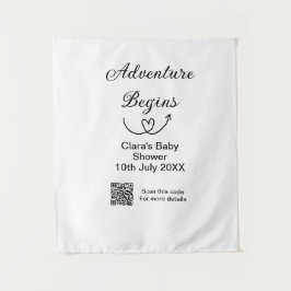 Tapiz La aventura comienza baby shower escanear código Q