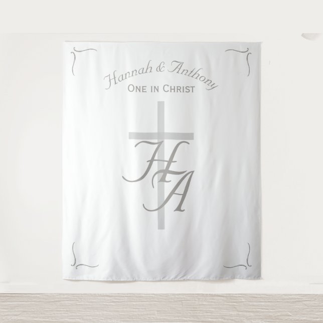 Tapiz La Boda Católica Refinada de Plata y Blanco (Anverso)