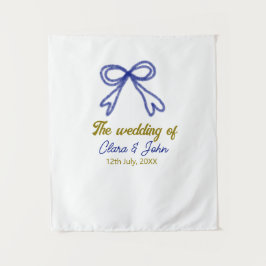 Tapiz La boda de la pareja del lazo azul marino dorado n