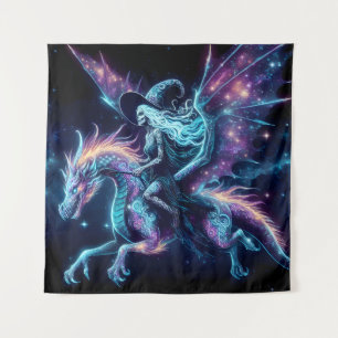 Tapiz La bruja del esqueleto montando un dragón, arte de
