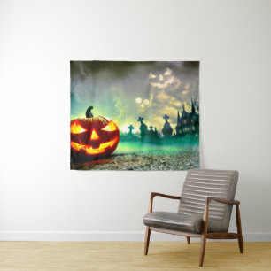 Tapiz La calabaza de Halloween luminosa de SlipperyJoe w