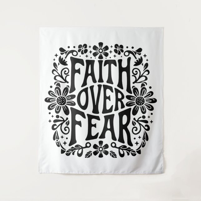 Tapiz La fe sobre el miedo groovy cristiano (Anverso)