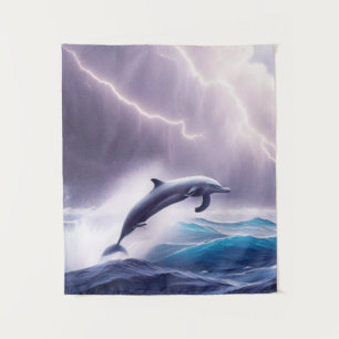 Tapiz La magia de los delfines en un mar tormentoso: una