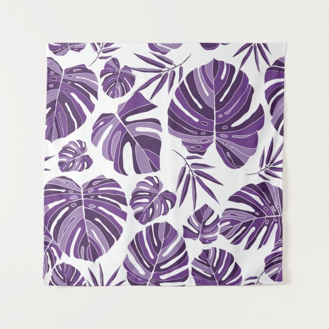 Tapiz La monstera violeta tropical deja un patrón sin fi (Anverso)