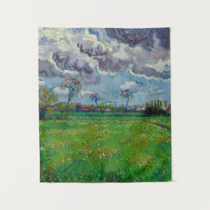 Tapiz La pradera Van Gogh con flores bajo un cielo torme