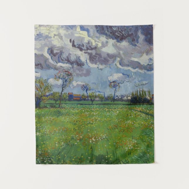 Tapiz La pradera Van Gogh con flores bajo un cielo torme (Anverso)