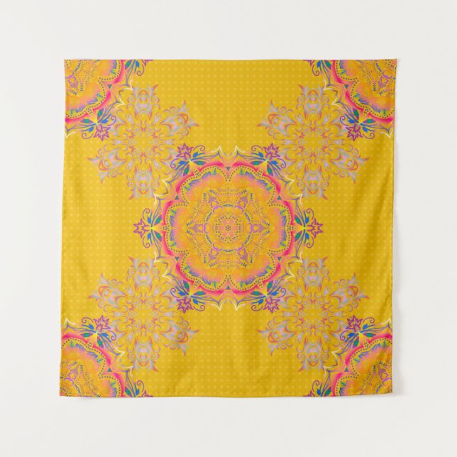 Tapiz La simetría decorativa es arabesca. beige, rosa y  (Anverso)