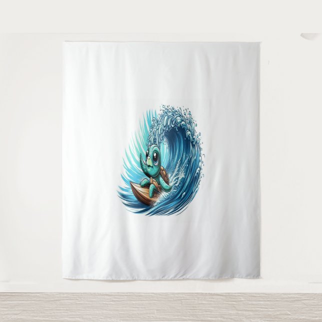 Tapiz La Tortuga Marítima Pasa Por La Ola De Emoción. (Anverso)