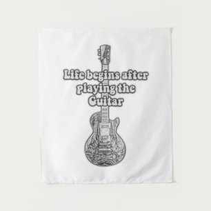 Tapiz La vida comienza después de tocar la guitarra. neg