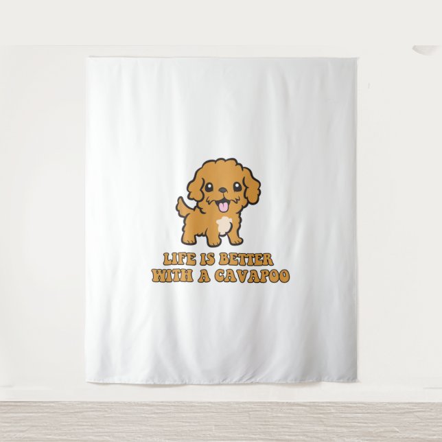 Tapiz La Vida Es Mejor Con Una Cavapoo - Un Perro Funny  (Anverso)