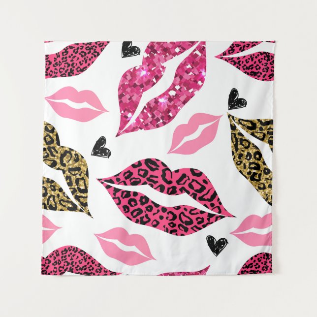 Tapiz Labios brillantes: Patrón de moda Leopard (Anverso)