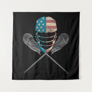 Tapiz Lacrosse Bandera Americana Lax Casco Y Palo