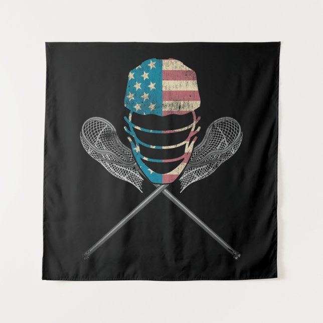 Tapiz Lacrosse Bandera Americana Lax Casco Y Palo (Anverso)
