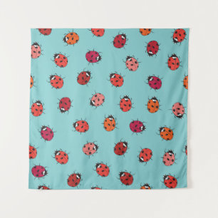 Tapiz Ladybugs, fondo azul, encantadora pieza sin costur